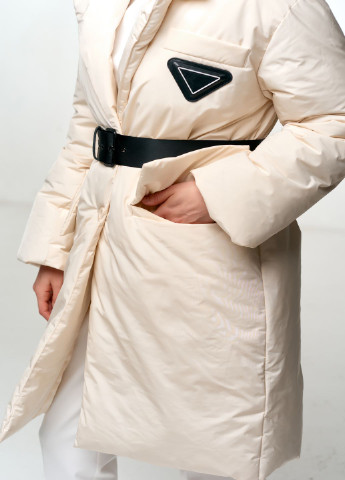 Белая зимняя довгий зимовий пуховик-піджак з поясом 678 white Actors