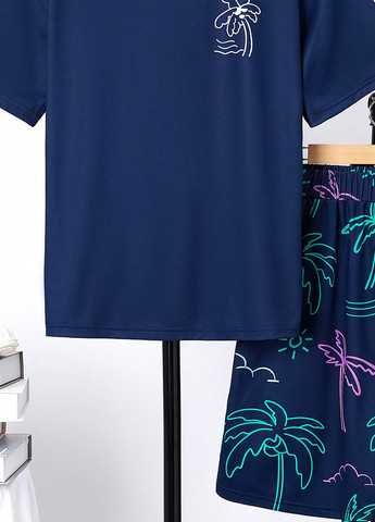Синя всесезон піжама (футболка, шорти) футболка + шорти SHEIN