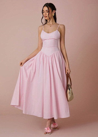 Розовое вечернее, кэжуал платье с пышной юбкой SHEIN однотонное
