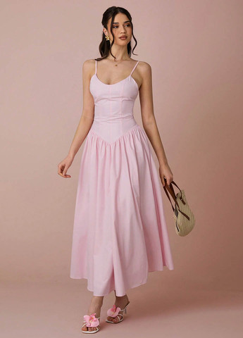 Розовое вечернее, кэжуал платье с пышной юбкой SHEIN однотонное