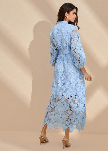 Голубое праздничный, вечернее, кэжуал платье а-силуэт SHEIN с цветочным принтом