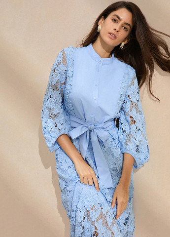 Голубое праздничный, вечернее, кэжуал платье а-силуэт SHEIN с цветочным принтом