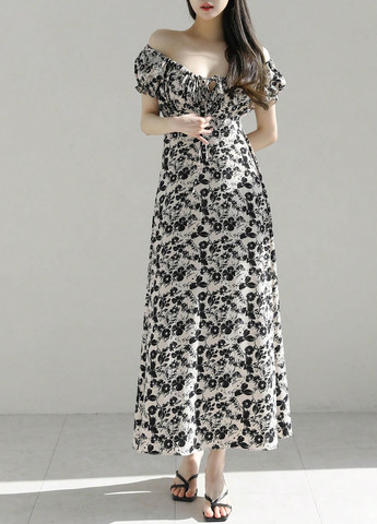 Чорно-білий кежуал сукня а-силует SHEIN з квітковим принтом