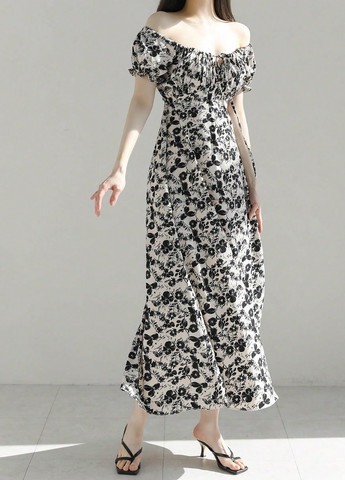Чорно-білий кежуал сукня а-силует SHEIN з квітковим принтом