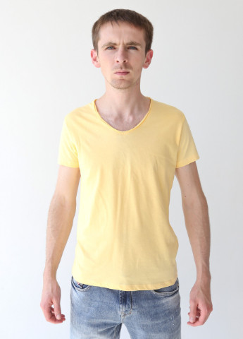Жовта футболка чоловіча жовта бавовняна база з коротким рукавом Wolee Прямая