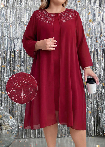 Бордова кежуал сукня сукня-кейп, а-силует SHEIN однотонна