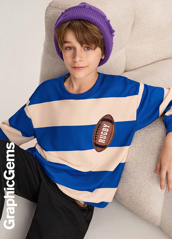 SHEIN свитшот полоска синий кэжуал полиэстер