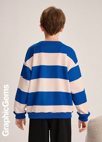 SHEIN свитшот полоска синий кэжуал полиэстер