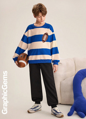 SHEIN свитшот полоска синий кэжуал полиэстер