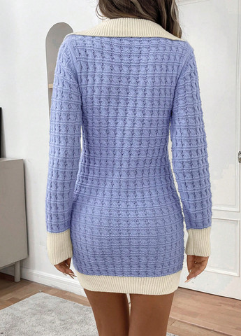 Сиреневое кэжуал платье платье-свитер SHEIN колор блок