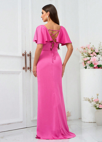 Розовое вечернее платье силуэтная SHEIN однотонное