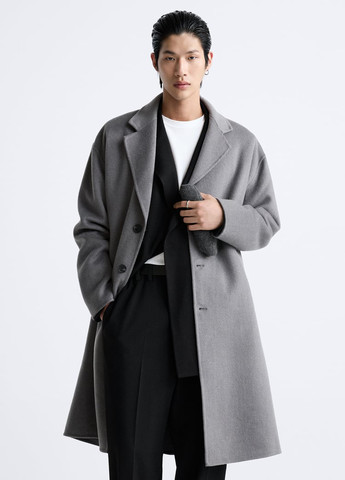 Серое демисезонное Пальто однобортное Zara