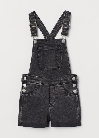 Комбинезон H&M комбинезон-шорты однотонный тёмно-серый джинсовый хлопок