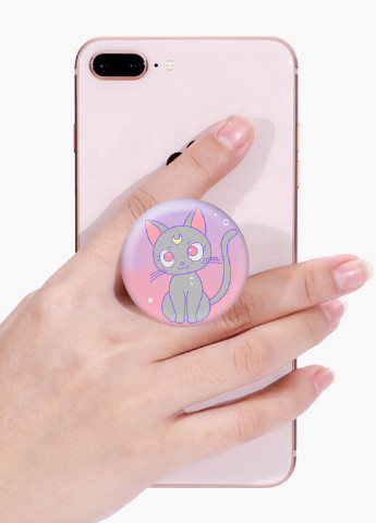 Попсокет (Popsockets) тримач для смартфону Місяць Кішка Сейлор Мун (anime Sailor Moon Cats) (8754-2920) Чорний MobiPrint (229014792)