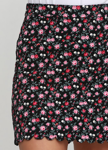 Черная джинсовая цветочной расцветки юбка H&M