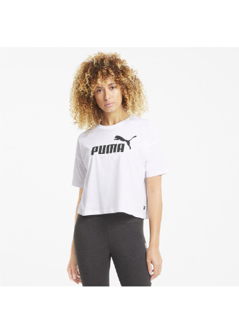 Белая всесезон футболка essentials logo cropped women's tee Puma