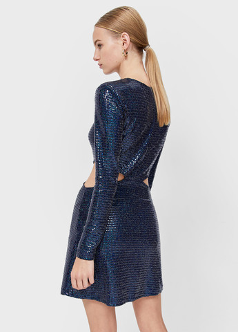 Темно-синее кэжуал, коктейльное платье а-силуэт Stradivarius однотонное