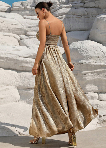 Золотий святковий, вечірня сукня кльош SHEIN однотонна