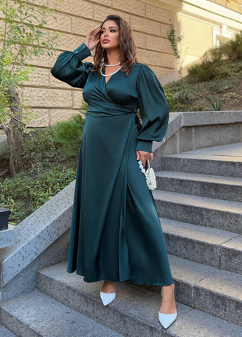 Морской волны праздничный платье на запах No Brand однотонное