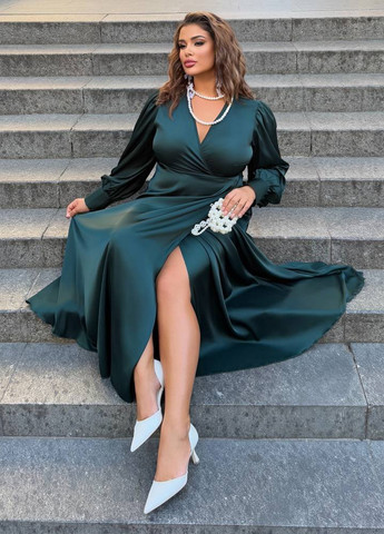 Морской волны праздничный платье на запах No Brand однотонное