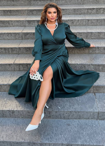 Морской волны праздничный платье на запах No Brand однотонное