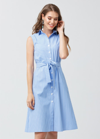 Голубое кэжуал платье рубашка OKS by Oksana Demchenko в полоску
