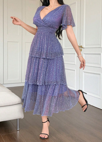 Сиреневое кэжуал платье а-силуэт SHEIN однотонное