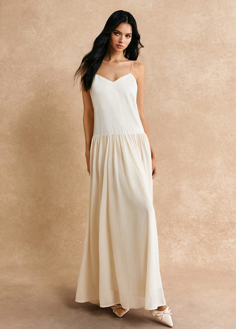 Кремовое праздничный, вечернее, кэжуал, деловое платье клеш, с открытой спиной, платье-майка, а-силуэт SHEIN колор блок