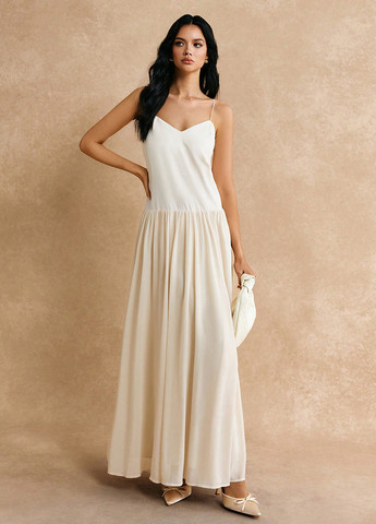 Кремовое праздничный, вечернее, кэжуал, деловое платье клеш, с открытой спиной, платье-майка, а-силуэт SHEIN колор блок