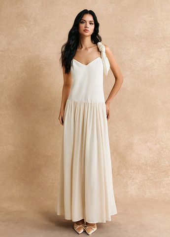 Кремовое праздничный, вечернее, кэжуал, деловое платье клеш, с открытой спиной, платье-майка, а-силуэт SHEIN колор блок