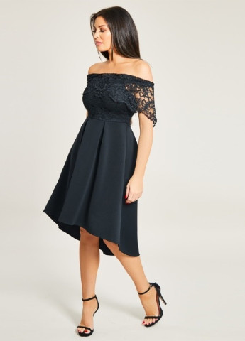 Чорна коктейльна плаття, сукня з відкритими плечима, дзвін Jessica Wright однотонна