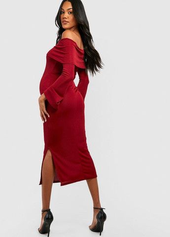 Вишнева кежуал сукня з відкритими плечима Boohoo однотонна