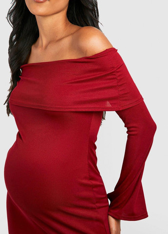 Вишнева кежуал сукня з відкритими плечима Boohoo однотонна