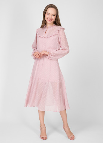 Розовое кэжуал платье клеш KANO в горошек