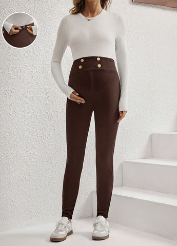 Коричневые демисезонные леггинсы для беременных SHEIN