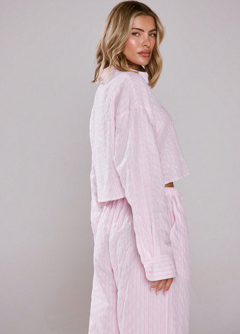 Розовая кэжуал рубашка в полоску SHEIN