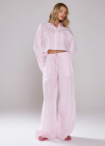 Розовая кэжуал рубашка в полоску SHEIN