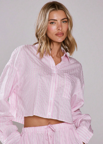 Розовая кэжуал рубашка в полоску SHEIN