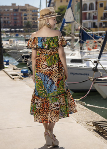 Комбинированное кэжуал платье клеш Anastasea леопардовый