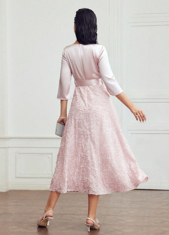 Блідо-рожева святковий, вечірня сукня кльош SHEIN однотонна