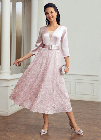 Блідо-рожева святковий, вечірня сукня кльош SHEIN однотонна