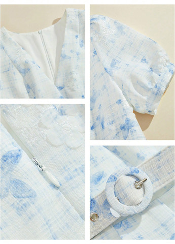 Белое праздничный, кэжуал платье клеш SHEIN с рисунком