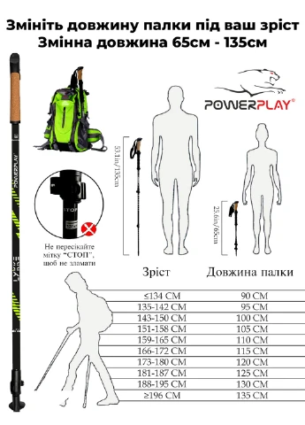 Палиці для скандинавської ходьби 80-135 см PowerPlay (253490398)
