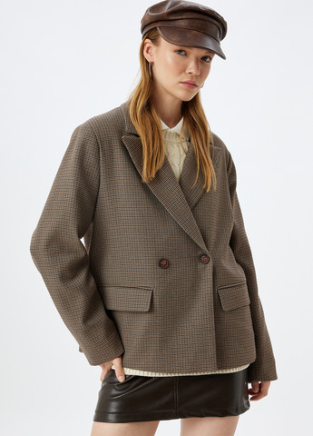 Бежевый женский жакет KOTON с узором пье-де-пуль «гусиная лапка» - демисезонный