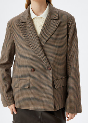 Бежевый женский жакет KOTON с узором пье-де-пуль «гусиная лапка» - демисезонный