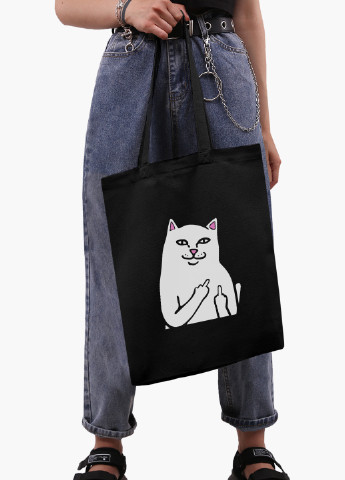 Еко сумка шоппер чорна мем Білий Кіт з пальцем (meme Cat Middle finger) (9227-2851-BK-1) Еко сумка шоппер чорна 41*35 см MobiPrint (221683011)