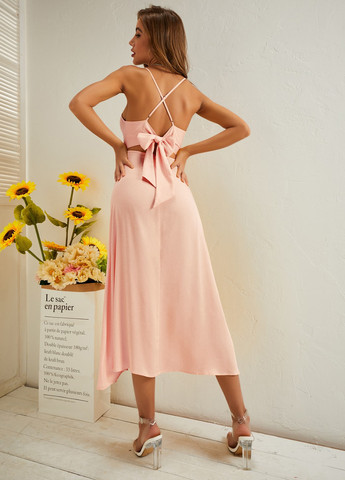 Коралловое кэжуал платье с открытой спиной SHEIN однотонное