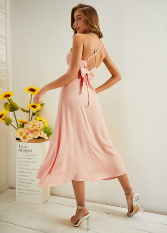 Коралловое кэжуал платье с открытой спиной SHEIN однотонное