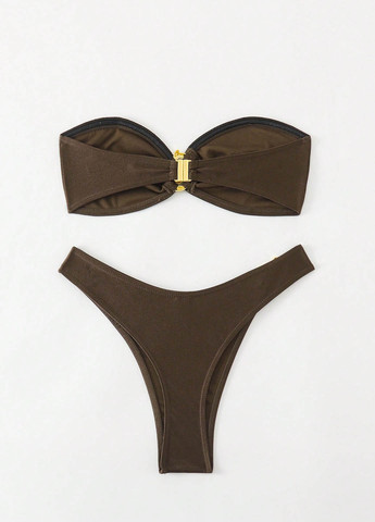 Коричневий демісезонний купальник (ліф, трусики) бандо, роздільний SHEIN