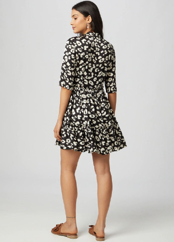 Черное кэжуал платье клеш, рубашка GMK с цветочным принтом